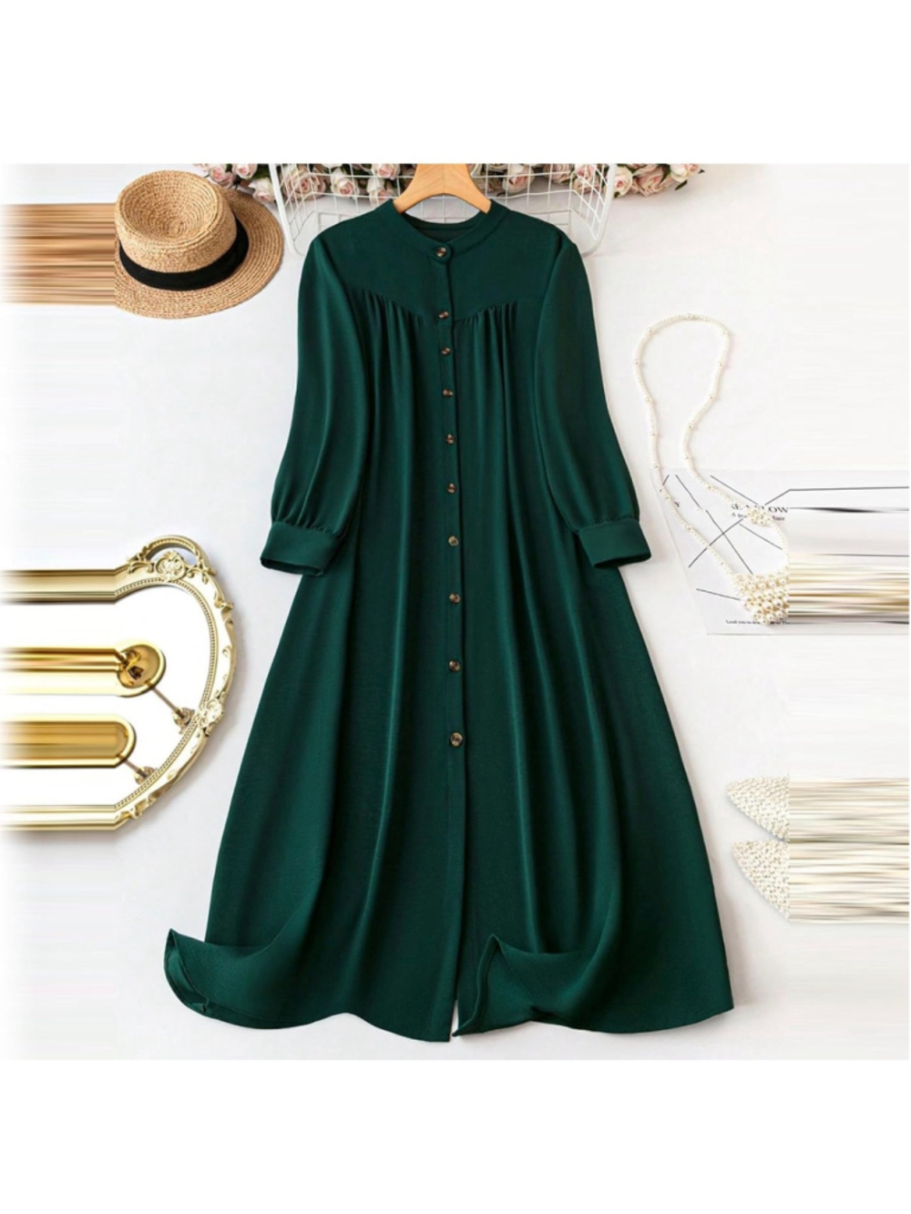 NEW Plus Size Button Down Crew Modest Shirt Casual Midi Dress 2X